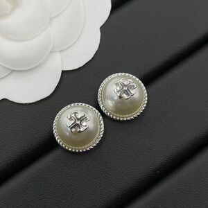 Tory Burch Silver and White Stud Earrings
